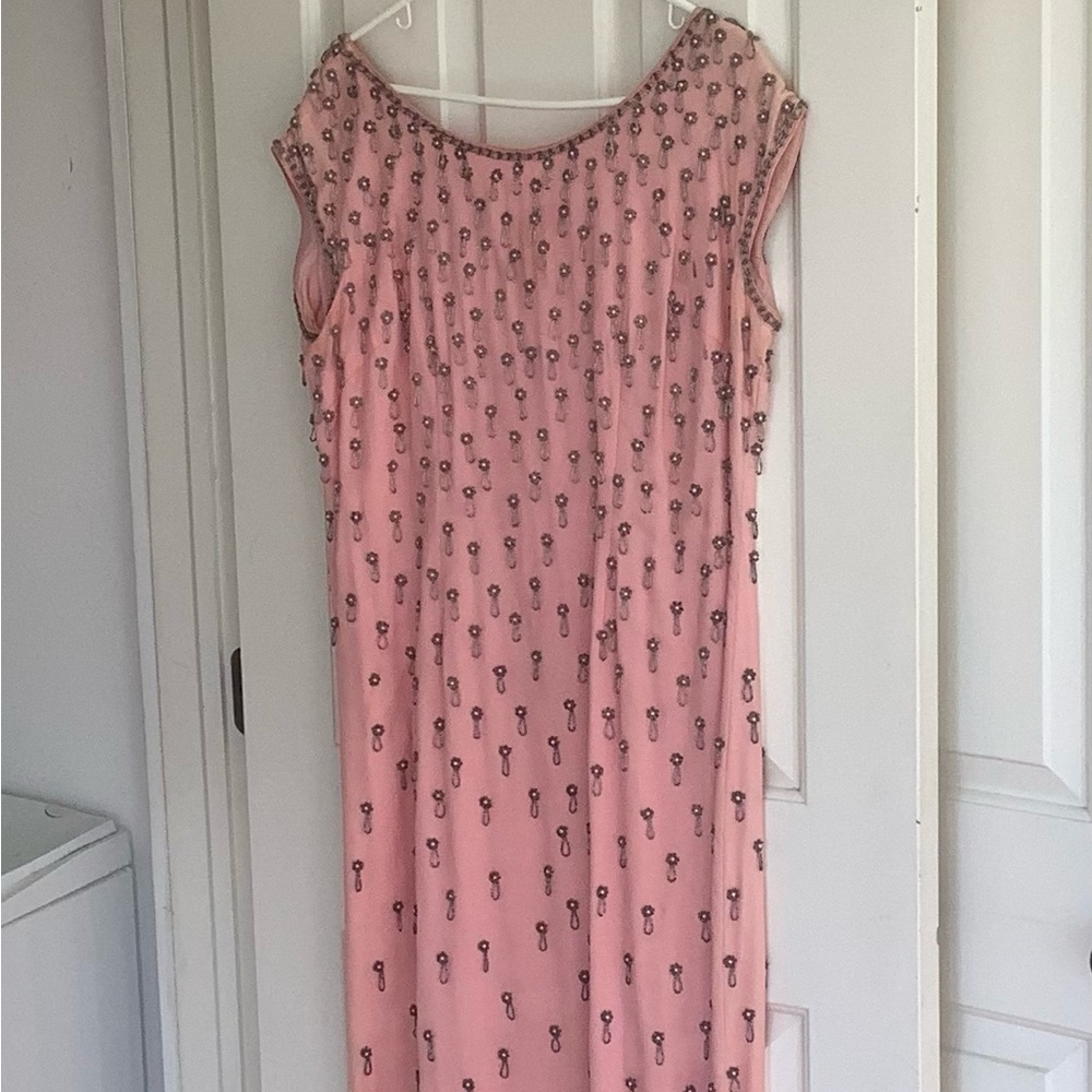 VINTAGE Pink Silk Beaded Gown by Andora